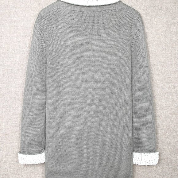 Gray Long Pocketed Open Front Knit Cardigan - Picture 5 of 8